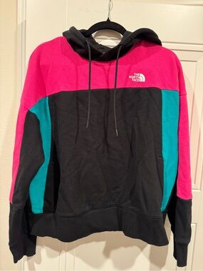 The North Face Two-Tone Pullover Hoodie — Hot Pink, Teal & Black